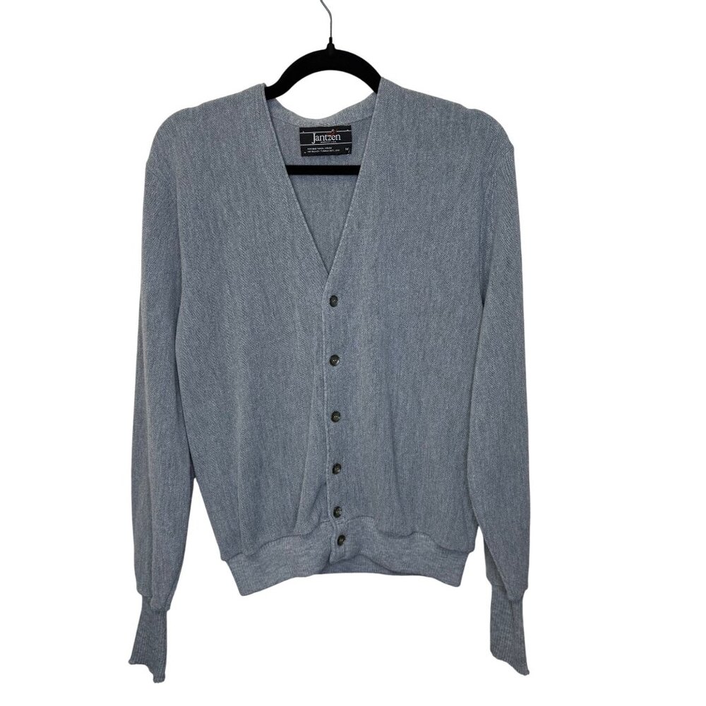 VTG Jantzen Men’s Gray Button-Up Cardigan Sweater SZ Medium Grandpacore Preppy